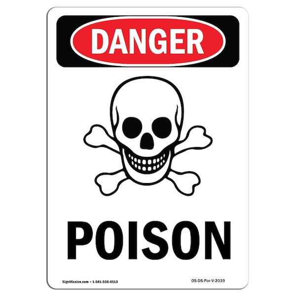 Safety Sign, OSHA Danger, 5" Height, Portrait, D-35-V-2039-10PK